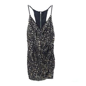 Luxxel Dress Womens Medium Sequins Mini Ruched Sleeveless Gold Black Zip Short